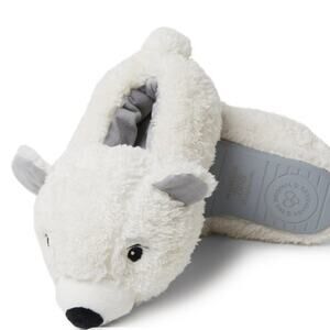 NWT Dearfoams Polar Bear Slippers Hard Soles Size 4 Size 5 Christmas Plush 3D